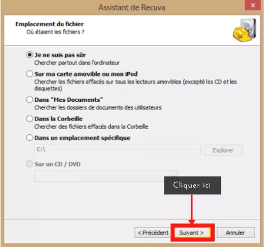Assistant de récupération de fichiers supprimés