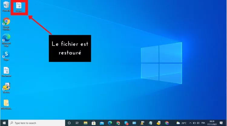 Écran d'ordinateur avec le fichier qui a été restauré