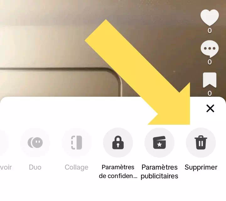 Étape 2 pour supprimer une vidéo TikTok : cliquer sur Supprimer