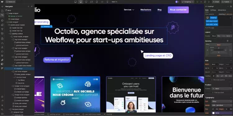L'éditeur de page de Webflow