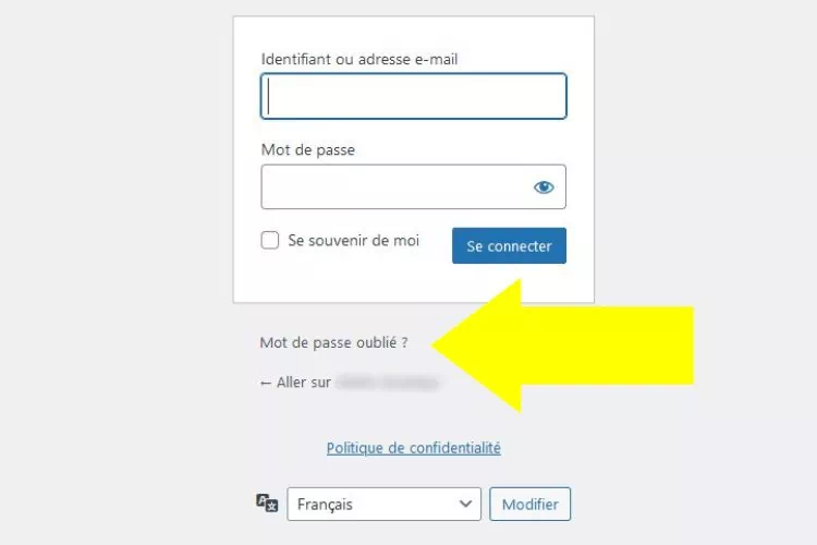 Lien Mot de passe oublié sur la page de connexion WordPress