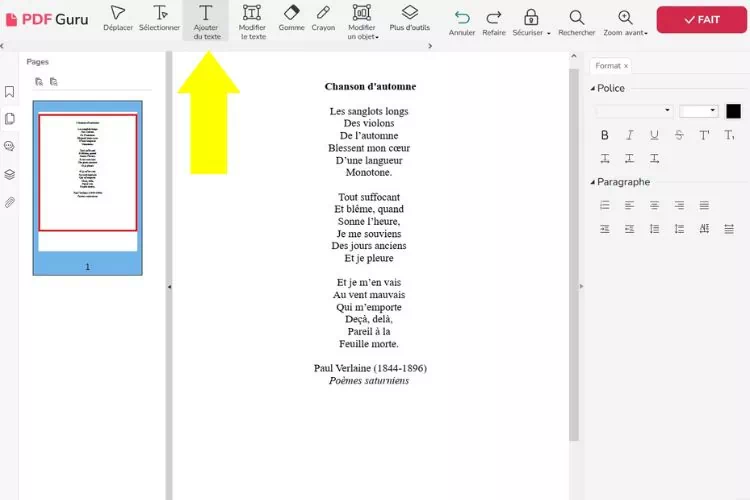 Édition d'un PDF avec PDF Guru : ajouter du texte
