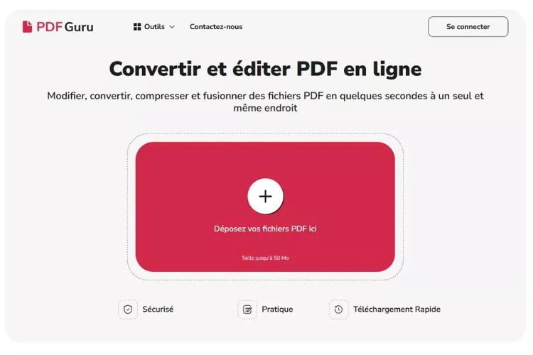 Page d'accueil de PDF Guru