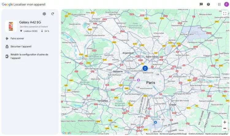 Site de Google pour localiser un appareil Android