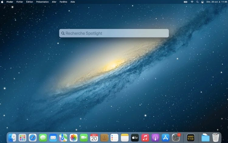 Capture d'écran Macbook d'une barre de recherche spotlight