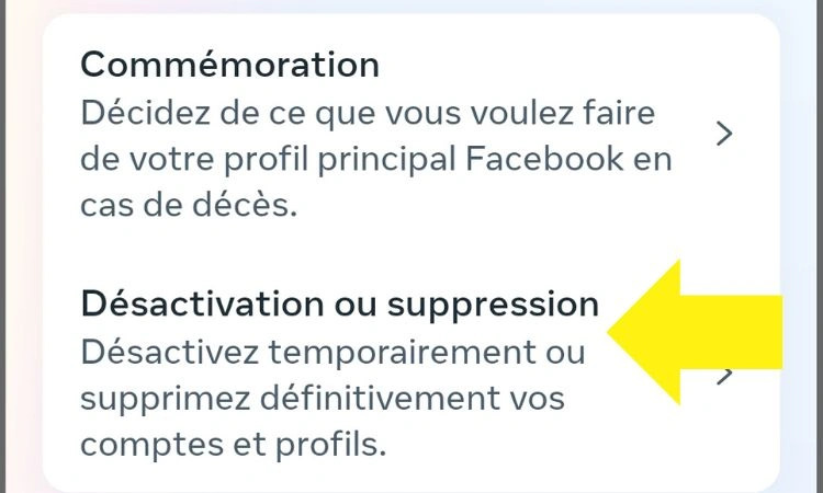 Sélection, désactivation ou suppression du compte