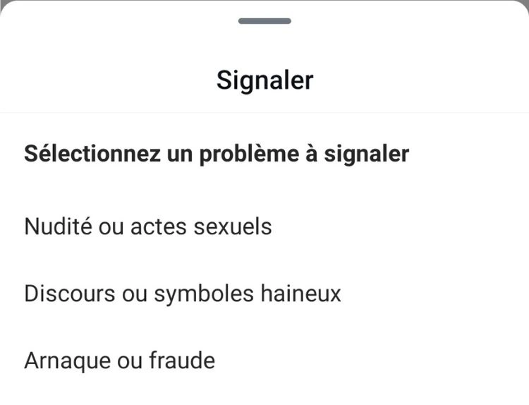 Sélectionner la raison du signalement