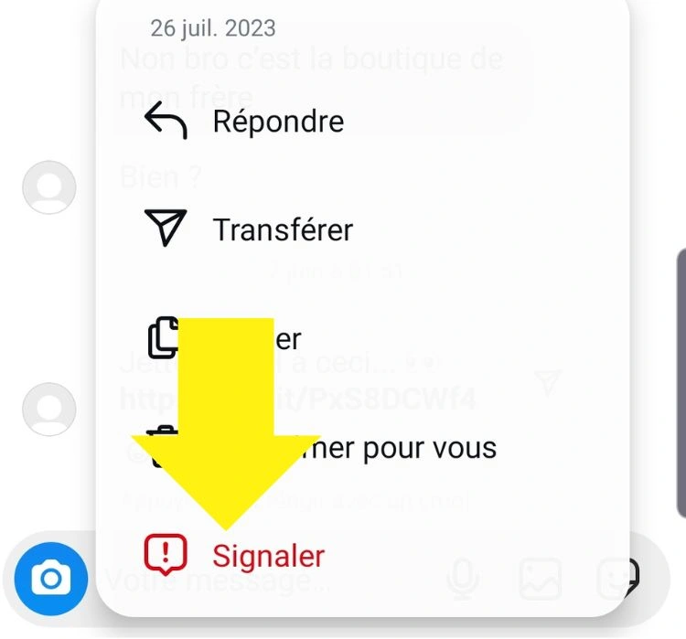 Sélection signaler le message Instagram