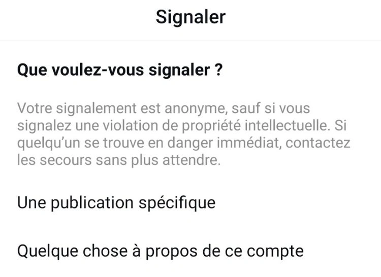 Sélectionner le type de signalement