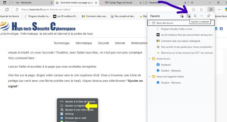 Organiser les favoris sur Edge