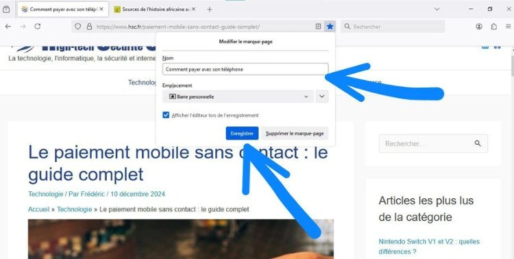 Renommer le marque-page puis enregistrer