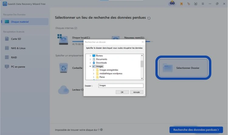 Sélectionner l'emplacement du fichier
