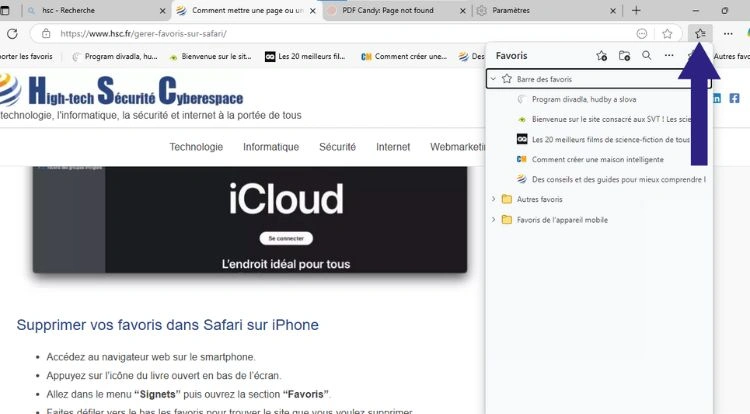 Affichage temporaire des favoris