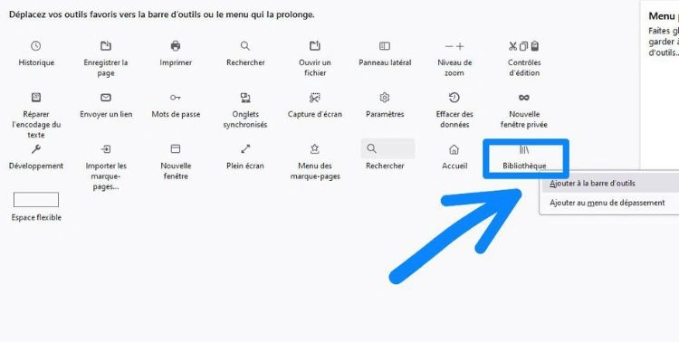 Sélectionner bibliothèque et l'ajouter à la barre d'outils