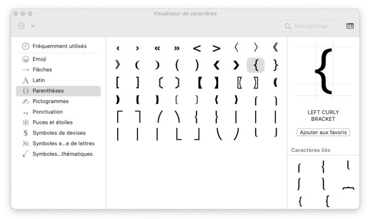 Affichage du visualiseur de caractères