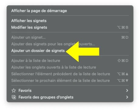 Sélectionner "ajouter un dossier de signets"