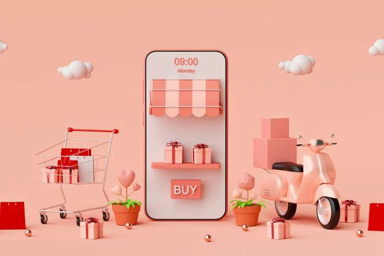 Téléphone avec des produits à vendre à côté pour représenter les avantages de la publicité programmatique