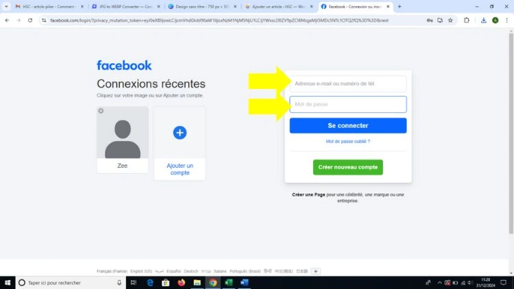 Connexion à son compte Facebook avec ses identifiants