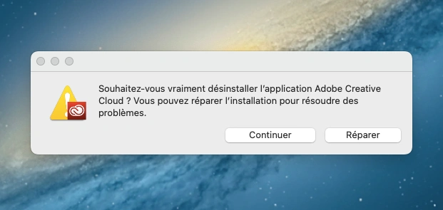 Demande de désinstallation ou réparation
