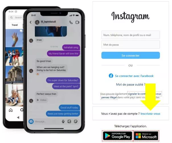 Lien vers la page d'inscription pour créer un nouveau compte Instagram