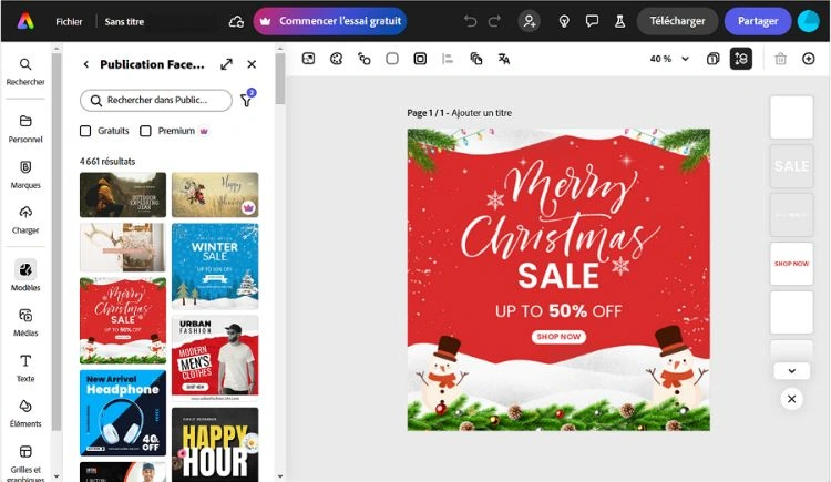Page du logiciel adobe express pour création d'affiches