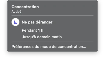 Mode ne pas déranger activé avec la touche option