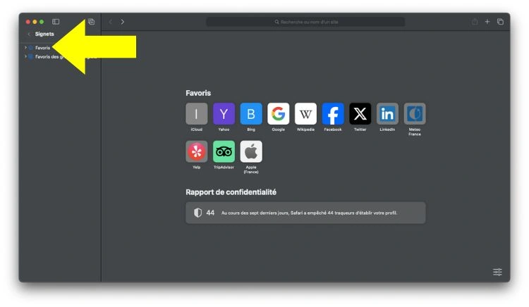 Sélection de l'onglet des favoris