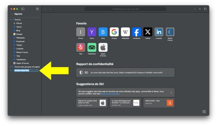 Renommer le nouveau dossier ajouté aux favoris