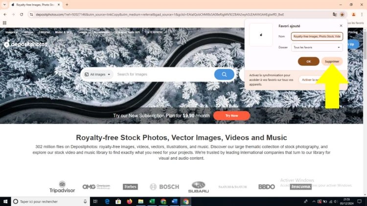 Sélectionner la suppression des sites de la liste des favoris