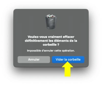 Cliquer sur Vider la corbeille pour supprimer définitivement