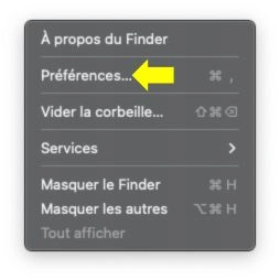 Cliquer sur Préférences dans le finder