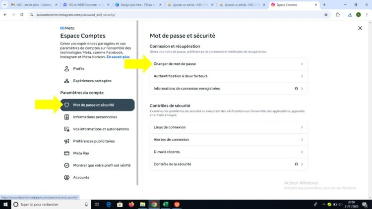 Clique sur Mot de passe et sécurité puis sur Changer le mot de passe