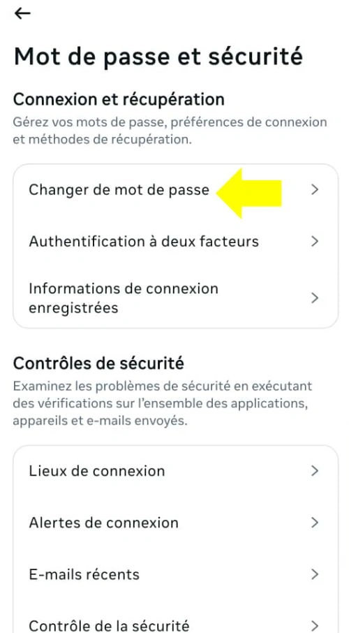 Cliquer sur Changer de mot de passe