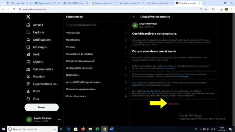 Cliquer sur désactiver