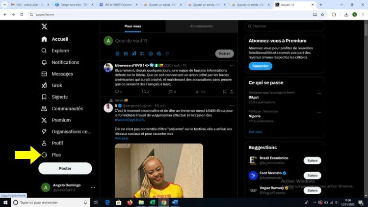 Cliquer sur plus