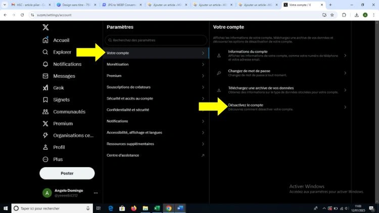 Cliquer sur votre compte puis sur désactiver le compte