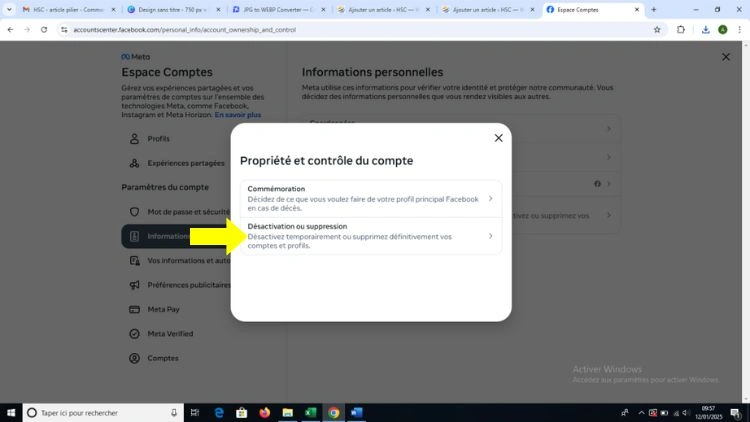 Cliquer sur désactivation ou suppression