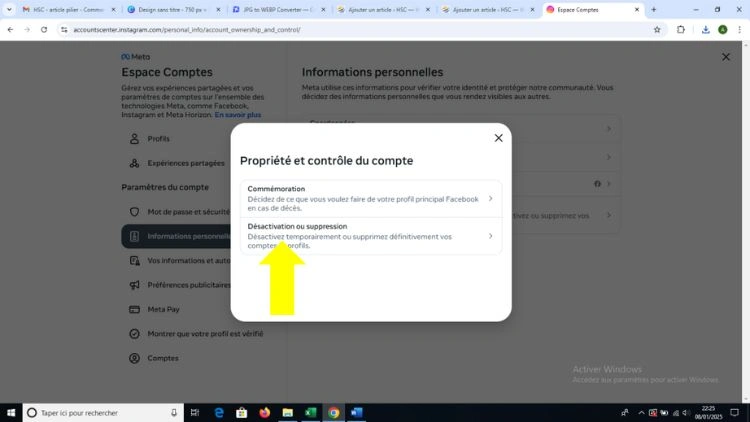 Cliquer sur désactivation ou suppression