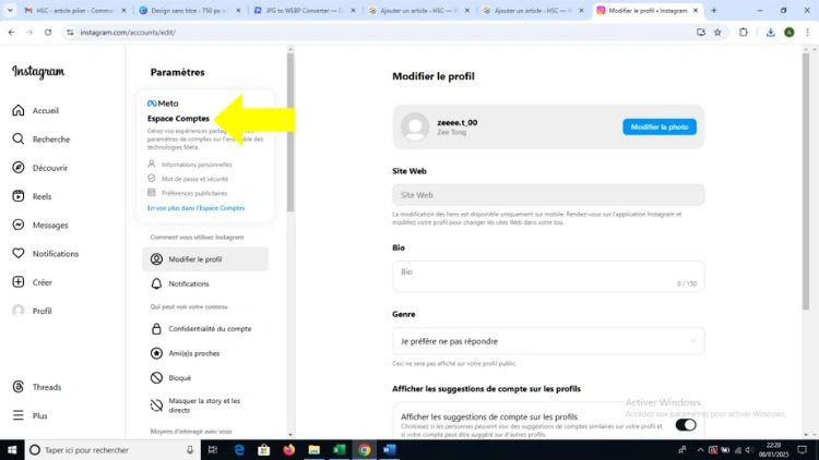 Cliquez sur espace compte