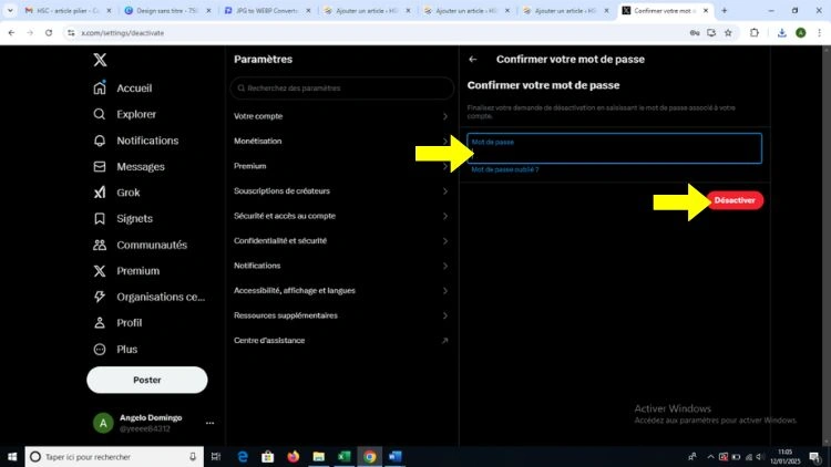 Mettre le mot de passe puis cliquer sur désactiver