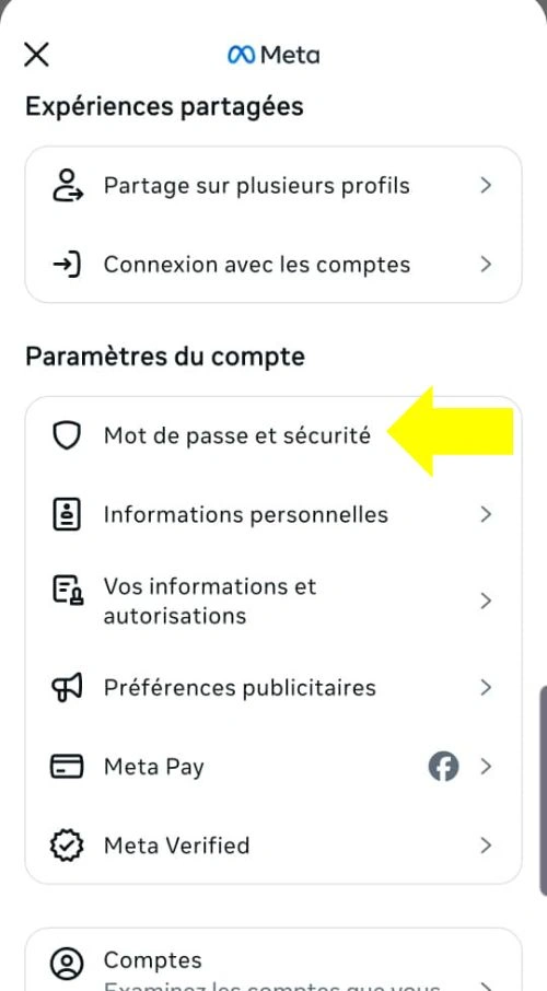 Cliquer sur Mot de passe et sécurité
