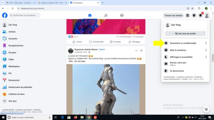 Cliquer sur Paramètre et confidentialité