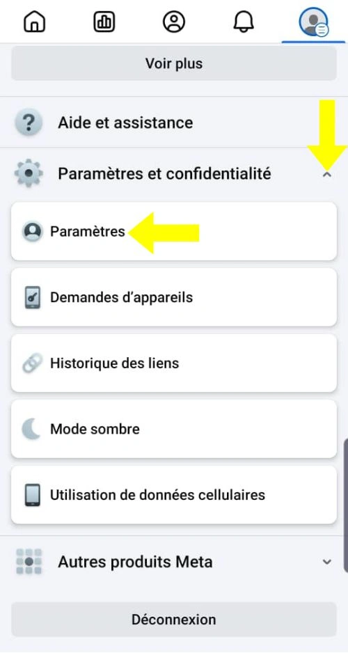 Cliquer sur Paramètres et confidentialité puis sur Paramètres