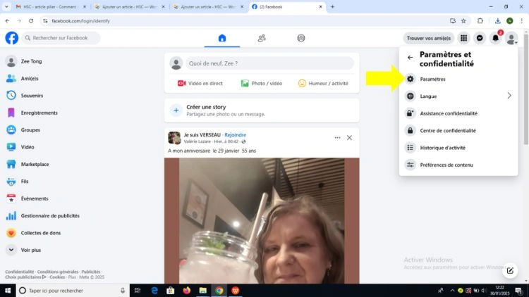 Cliquer sur Paramètre