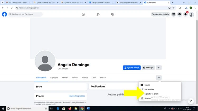 Clique sur signaler le profil