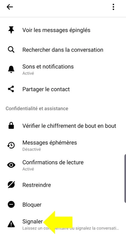 Cliquer sur signaler