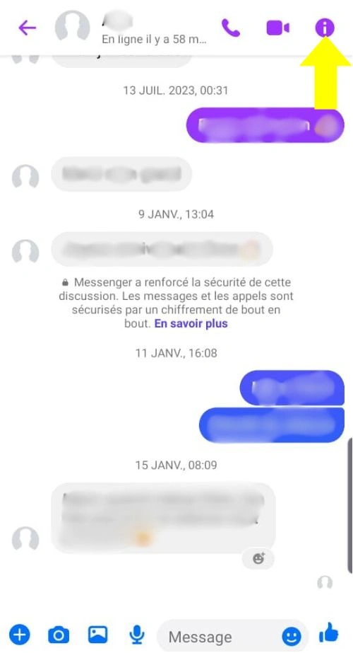 Cliquer sur le signe en forme de "i" en haut à droite