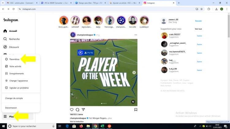 Clique sur les trois barres en bas puis sur Paramètres