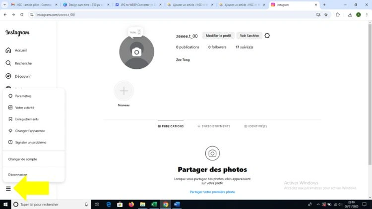 Cliquer sur les trois barres en bas à gauche