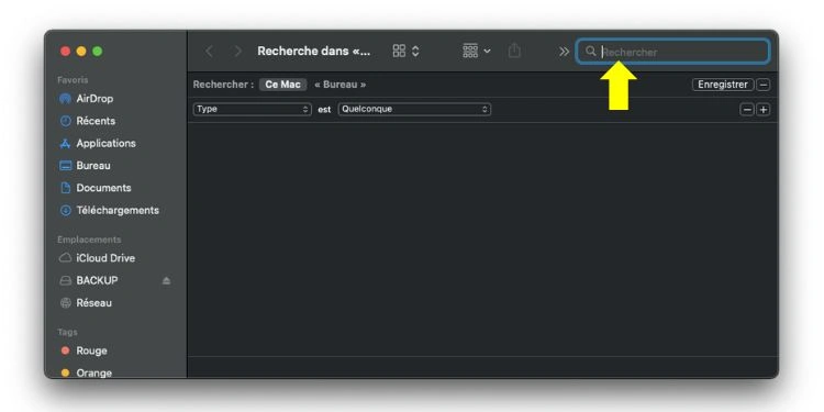 Barre de recherche dans le Finder